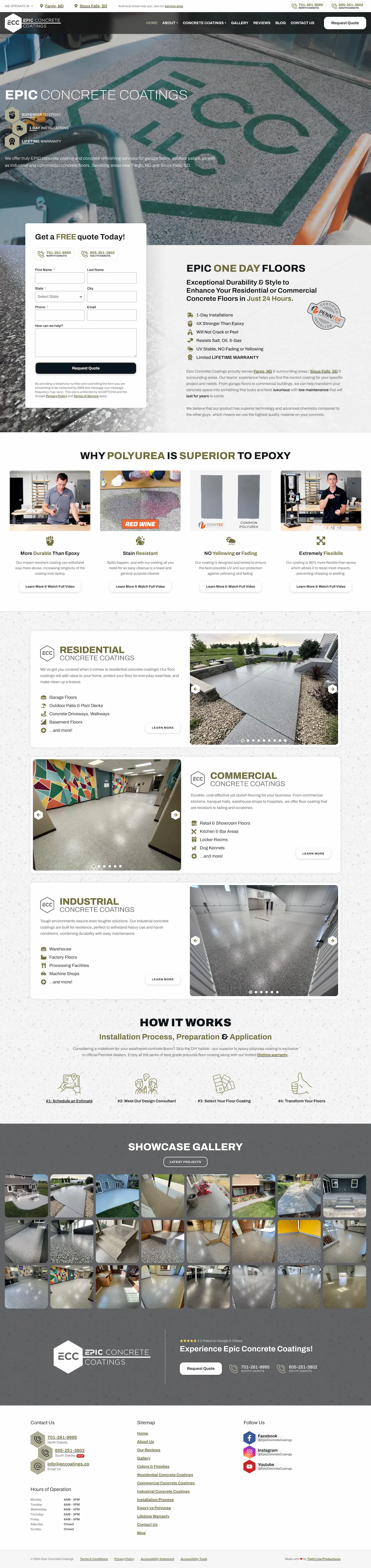 Epic Concrete Coatings screenshot of website design